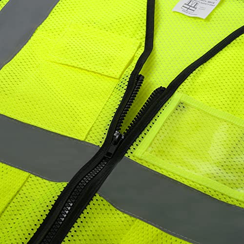 5 Pockets High Visibility Reflective Safety Vest,Zipper Front, Meets ANSI/ISEA Standards - color: Yellow-mesh, size: Small