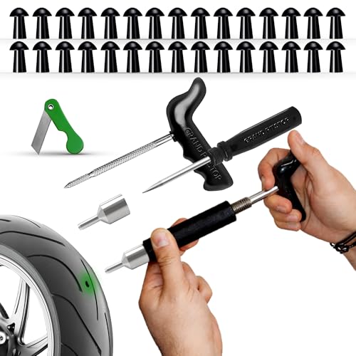 GRAND PITSTOP 36 Pcs Tubeless Tire Puncture Repair Kit with Mushroom Plug for Tyre Punctures and Flats on Cars, Motorcycles, ATV, Trucks & Tractors (30 Mushroom Plugs) - color: Mini Plug Kit+30 Plugs, size: Mini Plug Kit
