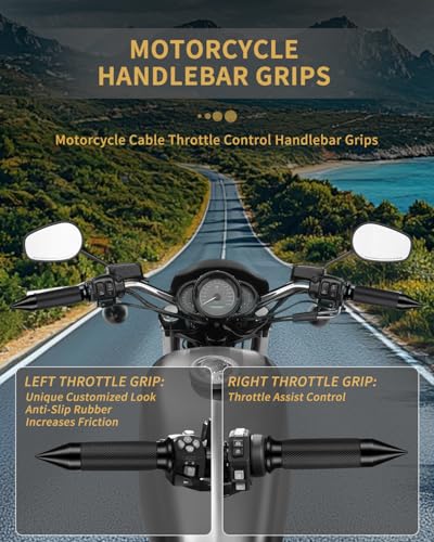 7/8" Motorcycle Hand Grips with Throttle Assist Non-Slip Hand Grip for Harley Yamaha Kawasiki Suzuki Cruisers Motorbikes Choppers Spiked Grips - color: black