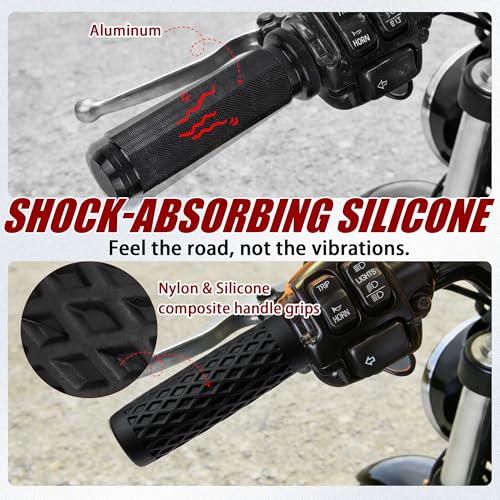 1" Silicone Handlebar Grips for Harley 2002-2017 V-Rod, 1996-Up Sportster XL, 1996-2007 Touring, 2008-2013 XR, 1996-2017 Dyna,1995-2015 Softail, Black