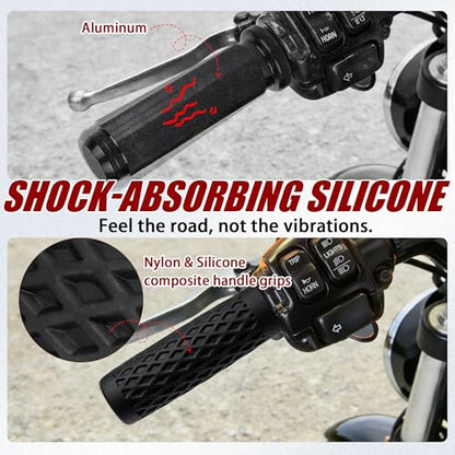 1" Silicone Handlebar Grips for Harley 2002-2017 V-Rod, 1996-Up Sportster XL, 1996-2007 Touring, 2008-2013 XR, 1996-2017 Dyna,1995-2015 Softail, Black