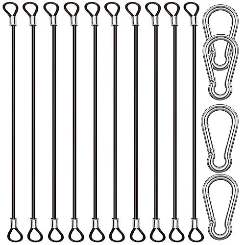 10 Pack 20 Inch(50cm) Stainless Steel Tethers with 4 Pcs Spring Snap Hook Clips, Steel Wire Cable with Loops Vinyl Cover Coated Short Rope Lanyard Lock Tether Chains, Black - color: 10p-50cm-black