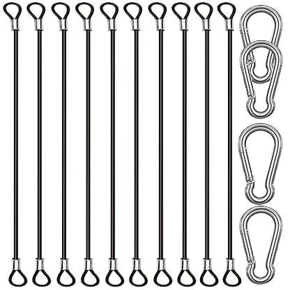 10 Pack 20 Inch(50cm) Stainless Steel Tethers with 4 Pcs Spring Snap Hook Clips, Steel Wire Cable with Loops Vinyl Cover Coated Short Rope Lanyard Lock Tether Chains, Black - color: 10p-50cm-black