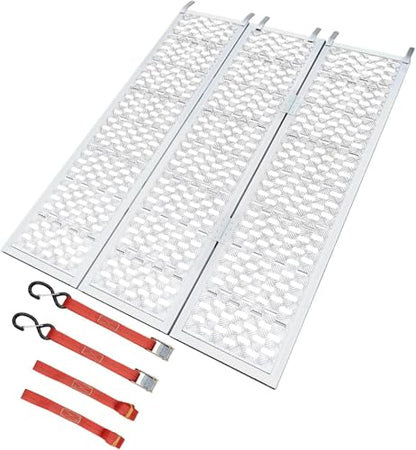 Tri-Fold Aluminum Loading Truck Ramps, 54”W x 77”L, 1500 Lbs Heavy Duty Motorcycle Ramp with Load Straps and Top Hook Extra-Wide Anti-Slip Foldable Ramp for ATV/UTV/Lawnmower/Tractor - size: 54”W x 77”L