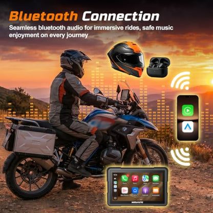 7" Motorcycle CarPlay Fit for BMW with Wonder Wheel Control, Android Auto/iOS, GPS Navigation System, IP69K Waterproof Touchscreen, 1200Nit, Plug-and-Play, Bluetooth, Light Sensor, TPMS, Siri