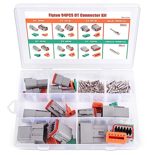 94PCS Electrical Wire Connector Plug, 6 Sets 2 3 4 6 8 12 Pin Deutsch DT Connector Assortment Kit, Waterproof Automotive Electrical Connectors for Motorcycle, Truck, Car, Boats, Scooter - size: 94pcs