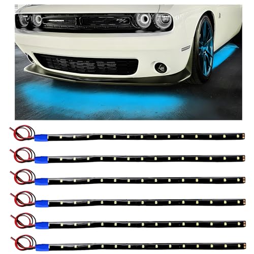 6PCS 15 LED Strip Underbody Light, 1Ft 12V Flexible Car LED Underglow Accent Light w/ 6 Inch Wire, Waterproof Under Body Lamp Strip Cuttable Decor for Cars Trucks Motorcycles (Ice Blue) - color: Ice Blue