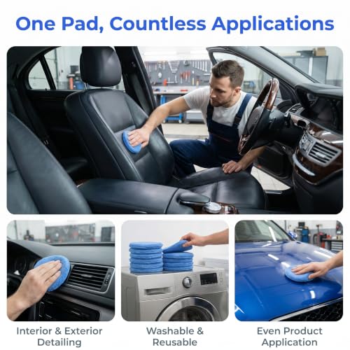 Fasmov Microfiber Applicator Pads Wax Applicator, 20 Pack Foam Applicator Pads Car Wash Sponge, Buffing & Detail Polishing Foam Pads for Car Cleaning and Fine Polishing (5" Diameter, Blue)