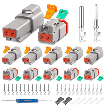 JRready ST6327-2 Deutsch 2 Pin DT Connector Kit 5 Sets, with Pin Removal Tool and Mounting Clips, Size 16 Stamped Contacts 14-18 AWG, for Car, Truck, Motorcycle, Off-Road Vehicles, Marine. - size: 2-Pin (5 Pairs)