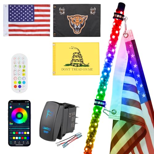Ehaho 1 Pack 4FT Whip Lights,LED Whip Light with App & Remote Control, Spiral RGB Chasing Lighted Whips with Rocker Switch, Music Whip Light for UTV ATV Polaris RZR Can-Am SXS Truck - size: 4FT / (Pack of 1)
