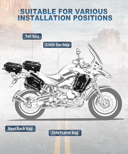 NICECNC Waterproof Motorcycle Crash Bar Bag 7L, Motorcycle Luggage Dry Bag Side Frame Bag with Shoulder Strap Universal Tail Bag Rear Seat Rack Bag, Four DIY Installation Positions, Camo