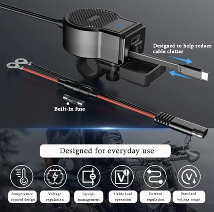 Motorcycle Phone Charger for Honda GL1800 Gold Wing 2001-2024, Dual USB Charging Outlet with Voltmeter, On/Off Switch, and Handlebar or Flat Surface Mounting Options