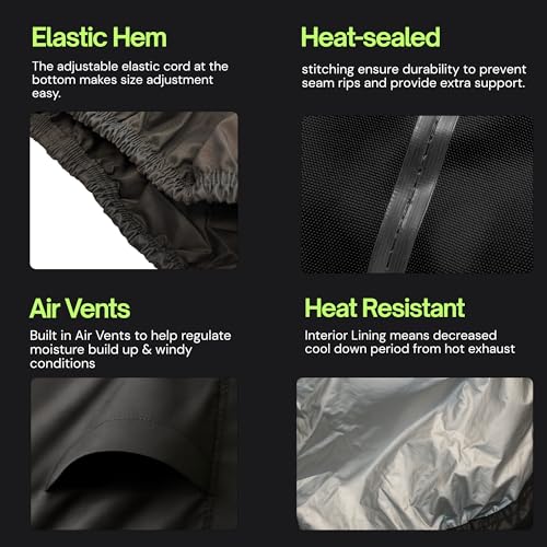 Formosa Covers Waterproof Motorcycle Cover Fits Bikes Up to 94", Heavy Duty 300D Outdoor Rain Sun Dust Protection, Soft Lined, Heat Shield, Lock Holes, Harley Honda Yamaha Kawasaki Suzuki - size: XL Motorcycle