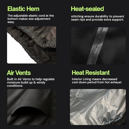 Formosa Covers Waterproof Motorcycle Cover Fits Bikes Up to 94", Heavy Duty 300D Outdoor Rain Sun Dust Protection, Soft Lined, Heat Shield, Lock Holes, Harley Honda Yamaha Kawasaki Suzuki - size: XL Motorcycle