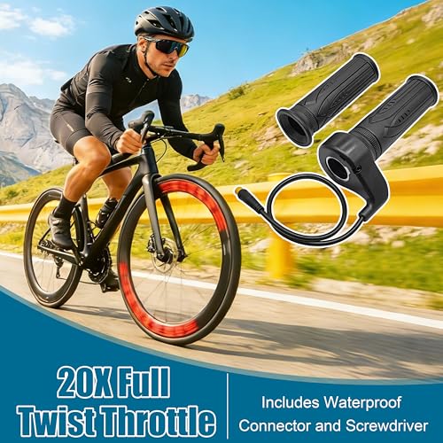 20X Full Twist Throttle Grip, 3 Pin Water Proof Connection | Compatible with Ebike 12V-72V, Electric Bike Throttle, with Waterproof Connector, Electric Bicycle, E-Scooter, Mountain Bike