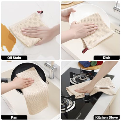 Homaxy 100% Cotton Kitchen Towels and Dishcloths Set, 12 x 12 Inches and 13 x 28 Inches, Set of 8 Bulk Kitchen Towels Set, Ultra Soft Absorbent Dish Cloths for Washing Dishes, Beige - color: Beige, style: 8-Piece Set
