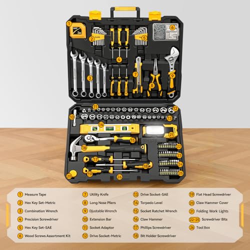 GRENPRO 219PCS Tool Set Tool Kit For Home, Car Motorcycle Automotive Basic Dorm Starter Household Hand Tool Kits, Mechanics Tools Set For Women, Portable Plastic Tool Boxes Organizers And Storage Case - style: Yellow Hand Tool Set 219PC