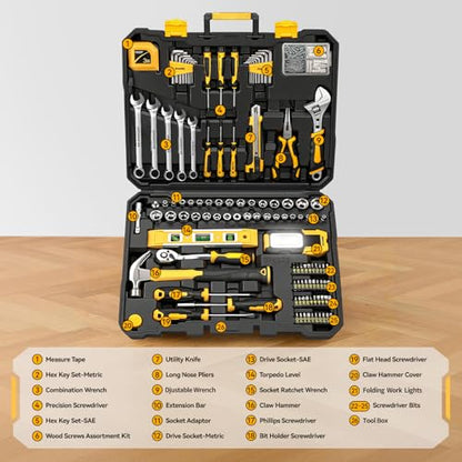 GRENPRO 219PCS Tool Set Tool Kit For Home, Car Motorcycle Automotive Basic Dorm Starter Household Hand Tool Kits, Mechanics Tools Set For Women, Portable Plastic Tool Boxes Organizers And Storage Case - style: Yellow Hand Tool Set 219PC