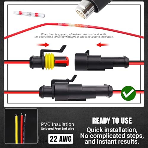 TMH 1/2/3/4/5/6 Pin Wire Connector 22 AWG Waterproof Electrical Male and Female, 10 cm. Wire Connectors 1-6 Way with Heat Shrink Tubing for Car Truck Boat Wire Connection (40PCS) - size: 1/2/3/4/5/6 Pin - 40PCS