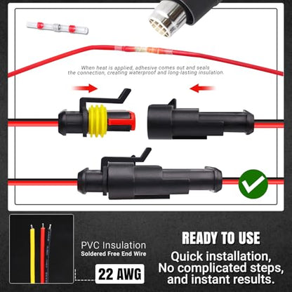 TMH 1/2/3/4/5/6 Pin Wire Connector 22 AWG Waterproof Electrical Male and Female, 10 cm. Wire Connectors 1-6 Way with Heat Shrink Tubing for Car Truck Boat Wire Connection (40PCS) - size: 1/2/3/4/5/6 Pin - 40PCS