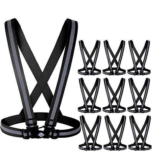Dazonity High Visibility Safety Vest,10 Packs, Black,Lightweight,Adjustable & Elastic Vest,Hi Vis Reflective Strips, Fit for Men & Women, Construction,Cycling, Runnning, Surveyor - color: Black-10packs