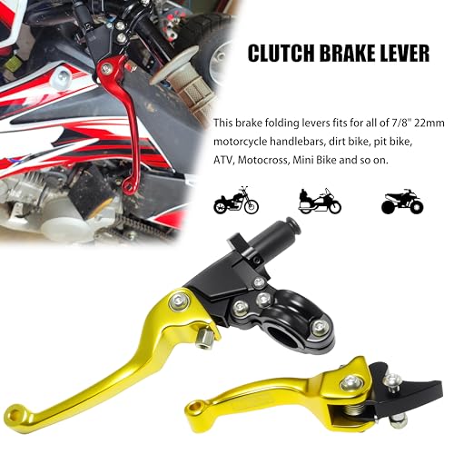 7/8inch 22mm Universal Motorcycle Clutch Brake Lever Folding Levers for 50/110/125/140/150cc Dirt Pit Bike SSR RFZ 125 DBX18/19 Xpro Coolster Thumpstar Baja Apollo (Gold) - color: Gold