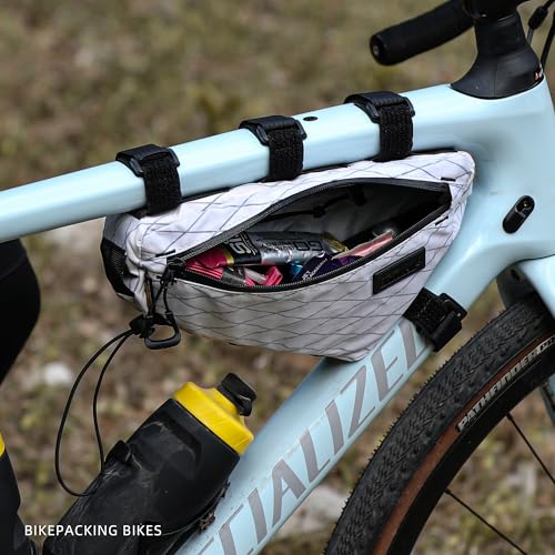 Rhinowalk Bike Triangle Frame Bag 1.7L, Waterproof Tool & Gear Bag with YKK Zippers, Cable Port & Pump Holder, Slim Fit – White - color: White, 1.7L