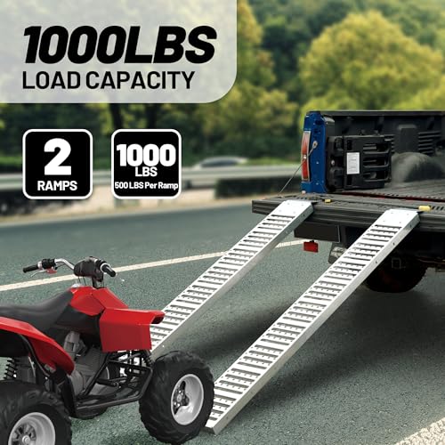 Rockland 72" x 9" Steel Truck Ramps, 1000 LBS Capacity, Portable Trailer Ramps for Motorcycles, Ebikes, Dirtbikes and ATVs, Heavy Duty Loading Ramps Ideal for Trailer Pickup Truck, 2 Pcs - size: Steel Loading Ramp+1000LBS+72"x9"