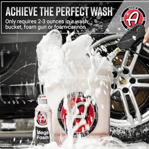 Adam’s Mega Foam (16oz) - pH Neutral Car Soap For Car Washing, Concentated For Wash Bucket, Foam Gun, Won't Strip Car Wax or Ceramic Coatings (Pack of 2) - size: 16oz (Pack of 2)