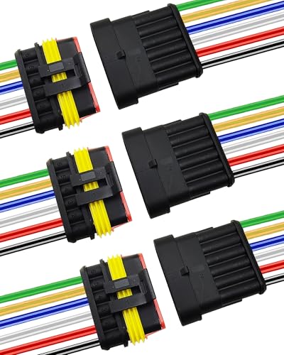 14 AWG 6 Pin Waterproof Connector, 6 Wire Automotive Waterproof Electrical Connectors, 14 Gauge Male and Female Way Connectors Harness 12V Quick Connect for Car Truck Boat Motorcycle -3 Pack - size: 6 Pin