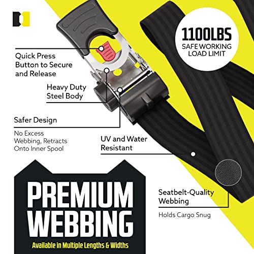 DC Cargo Mall Bolt-on Auto Retractable Ratchet Straps (2-Pack) 2” x 43", Heavy Duty, 1,809lb Break Strength – Tie Down Straps for Boat, Jet Ski, RZR, ATV - color: Stainless steel, size: 2" x 43"