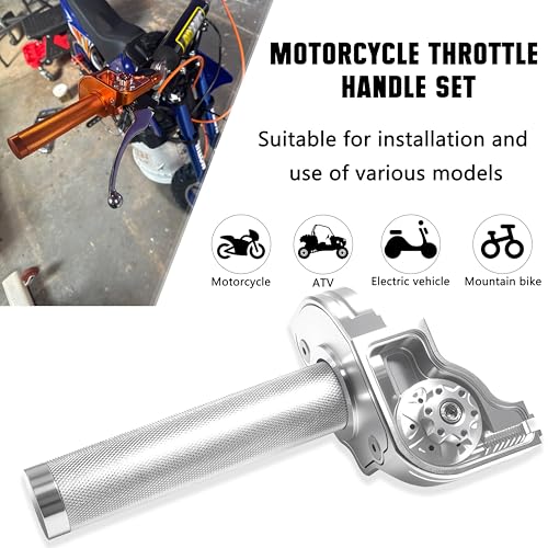 Motorcycle Throttle Grip 7/8" 22mm CNC Aluminum Quick Twister with Throttle Cable for KLX CR CRF EXC XR CRF50 CRF230 50 110 125 230 250 Dirt Pit Bike Motocross Motorbike Quad ATV - color: Silver