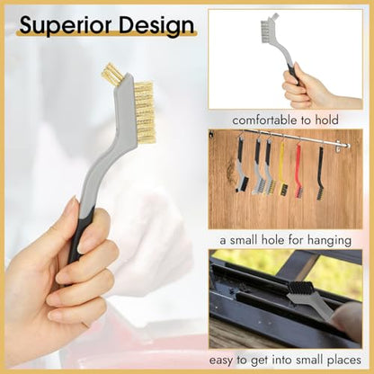 6 Pieces Wire Brushes Set, Small Metal Brass Brush, Stainless Steel Brush, Nylon Brushes for Cleaning Metal Rust and Paint Removal (Grey+3 Mixed Color, L) - color: Grey+3 Mixed Color