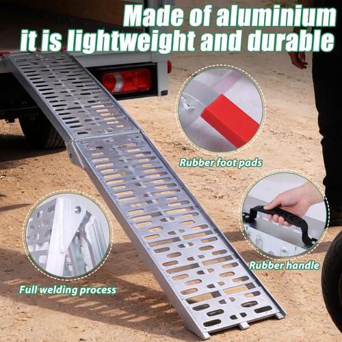 Generic 2PCS 7.3ft Aluminum Motorcycle Ramp Folding Heavy Duty Ramp with Load Straps for Pickup Trucks Motorcycles ATVs Lawn Mowers