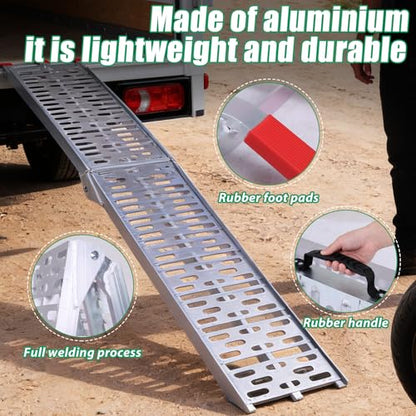 Generic 2PCS 7.3ft Aluminum ATV Ramp Folding Heavy Duty Ramp with Load Straps for Pickup Trucks Motorcycles ATVs Lawn Mowers