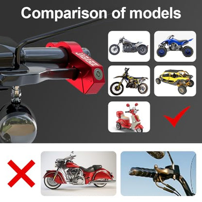 JAGASOL Motorcycle Lock Combo: Helmet & Brake Anti-Theft Handlebar Lock for Moped, Motorbike, Scooters, ATV, Dirt Bike, Street Bike - color: Red