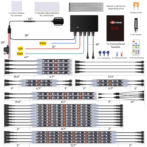 22PCS Motorcycle Led Underglow Kit with Brake Turn Signal, Motorcycle RGB Lights with DITRIO APP/RF Remote Control, Dual Zone,12V Waterproof Pixelglow Effects for Motorcycles, Golf Carts,UTVs, Boats - size: 22 PCS(New 3 Control Mode)