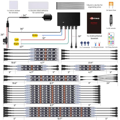 22PCS Motorcycle Led Underglow Kit with Brake Turn Signal, Motorcycle RGB Lights with DITRIO APP/RF Remote Control, Dual Zone,12V Waterproof Pixelglow Effects for Motorcycles, Golf Carts,UTVs, Boats - size: 22 PCS(New 3 Control Mode)