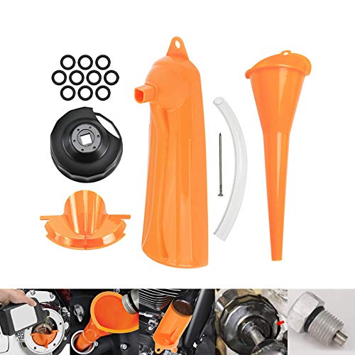 Crankcase Fill Funnel Primary Case Oil Fill Oil Filter Funnel Set with Oil Filter Wrench and Primary Drain Plugs Compatible with Harley Orange