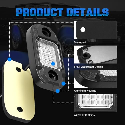 4 Pods Blue Rock Light LED Waterproof Neon Trail Rig Lamp Underglow Lights for Car Truck Motorcycle SUV ATV UTV (Blue) - color: Blue