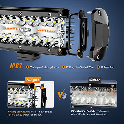 Nilight 20Inch 420W LED Light Bar 2PCS 4Inch 60W Light Pods Amber White Strobe 6 Modes Memory Function Reset Function Off Road Truck with 16AWG Wiring Harness Kit-3 Lead - color: Amber&White - 20Inch Light Bar + 2Pcs 4Inch Pods + Wiring Harness + 6 Modes