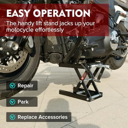 Motorcycle Lift Scissor Jack, 1200 LB Capacity Wide Deck Hoist Stand Maintenance Bikes ATVs Garage Repair Center Stand Lift Jack, Black - color: black
