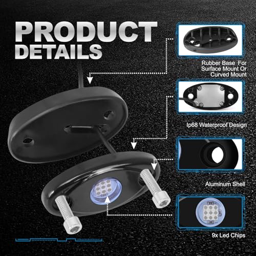 4Pods Rock Lights Blue Neon Underglow led Lamp for Car Trucks ATV UTV SUV Boat Underbody Glow Trail Rig Motorcycle Lights - color: Blue