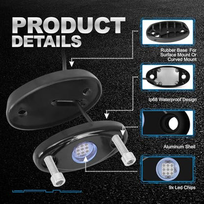 4Pods Rock Lights Blue Neon Underglow led Lamp for Car Trucks ATV UTV SUV Boat Underbody Glow Trail Rig Motorcycle Lights - color: Blue