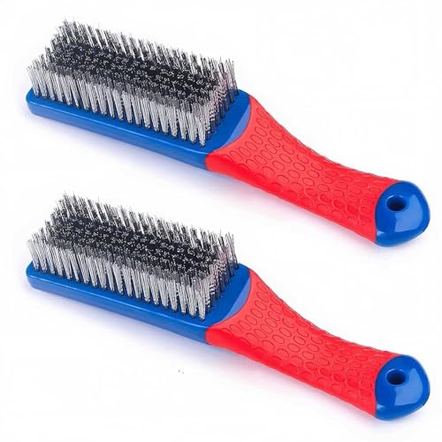 Professional Stainless Steel Wire Brush Set - Heavy Duty Rust & Paint Removal Tool for Grill Cleaning, Metal Surface Preparation with Ergonomic Handle (2Pack)