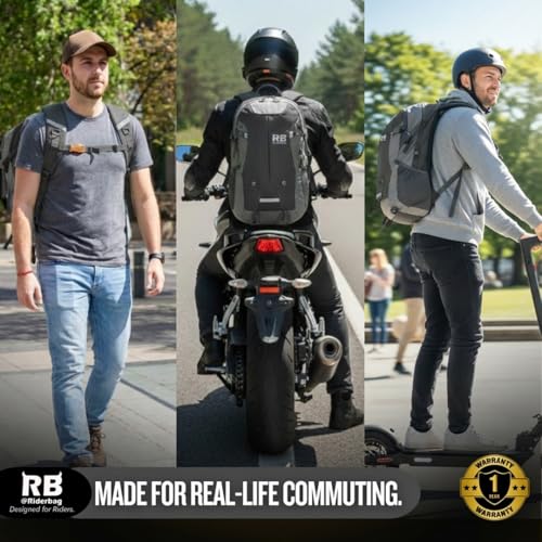riderbag Reflective Motorcycle Backpack, Hi Viz Commuter Riding Bag | Designed by Riders for Everyday Rides with Laptop Compartment and Helmet Net. Built to Help You Be Seen. - color: Black