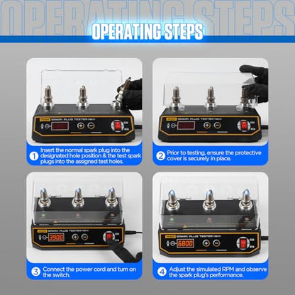 AUTOOL Spark Plug Tester Automotive Engine Ignition Coil Tester 200-9000rpm Adjustable Working Frequency, Three Holes Spark Plug Gap Tool with Protective Cover for All 12V Gasoline Vehicles - size: SPT301