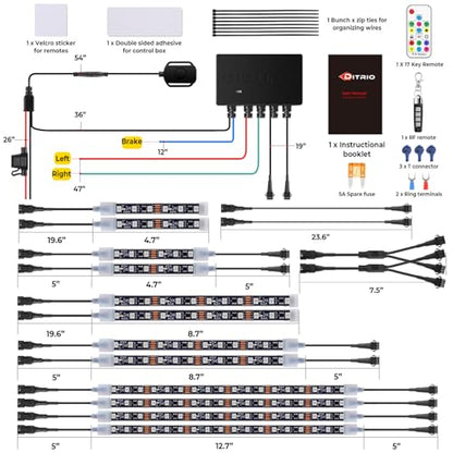 12PCS Motorcycle Led Underglow Kit with Brake Turn Signal, Motorcycle RGB Lights with DITRIO APP/RF Remote Control, Dual Zone,12V Waterproof Pixelglow Effects for Motorcycles, Golf Carts,UTVs, Boats - size: 12 PCS(New 3 Control Mode)