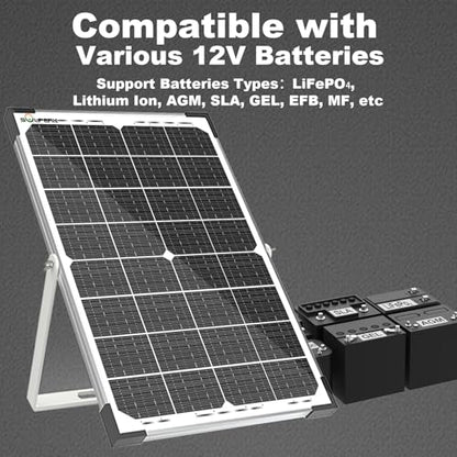 SOLPERK 30W Solar Battery Charger Solar Battery Maintainer + Upgrade 10A MPPT Charge Controller + Adjustable Mount Bracket for Car RV Boat Motorcycle，12V Waterproof Solar Panel Kit Trickle Charging - size: 30W MPPT