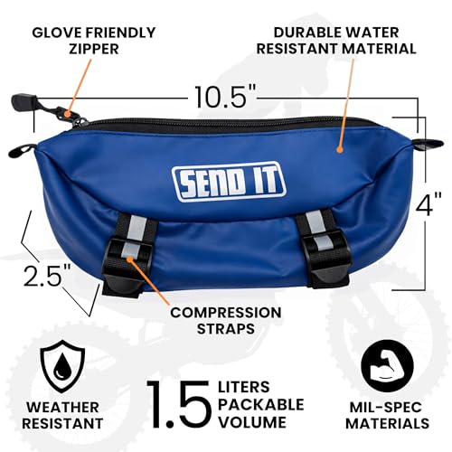 Waterproof Dirtbike Handlebar Bag | Compact Motorcycle Handle Bar Storage Pouch | Universal Fit Dirt Bike Bag for Trail & Adventure Riding | Durable Surron Bar Bag - Blue - color: Blue